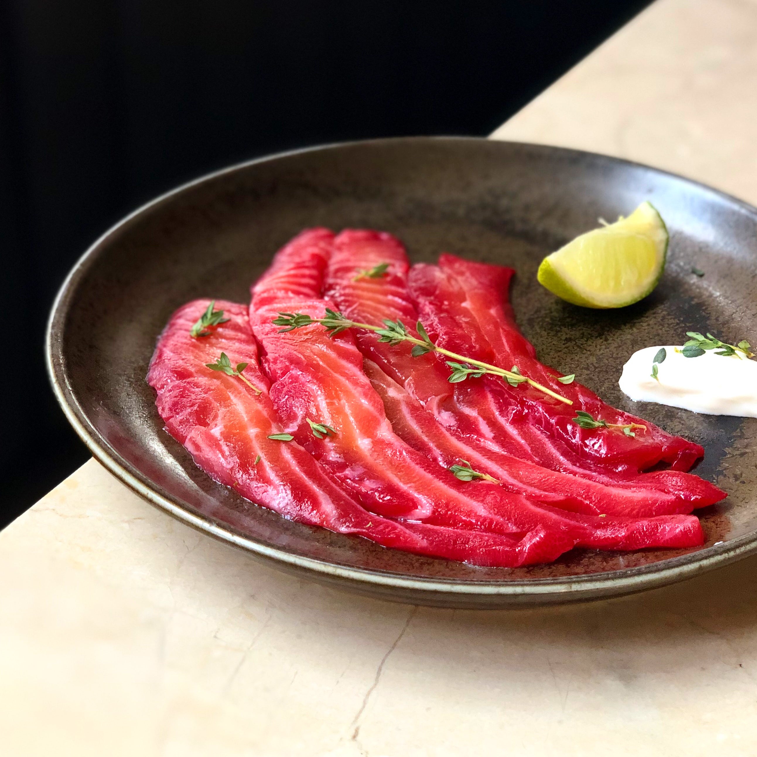 Beetroot cured salmon